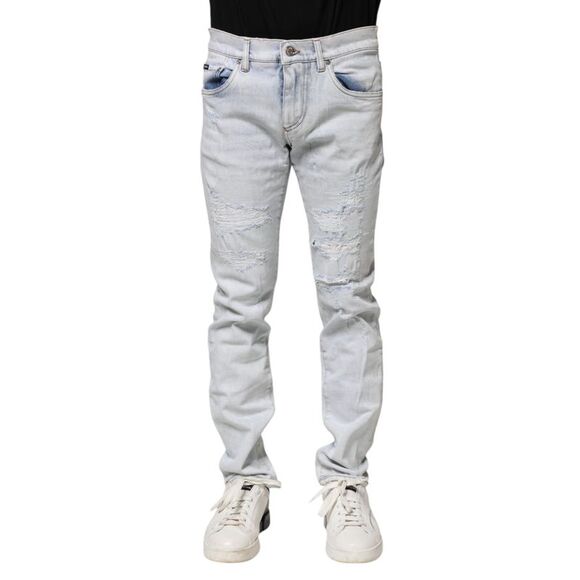 Dolce & Gabbana Blue Tattered Skinny Denim Cotton Jeans
